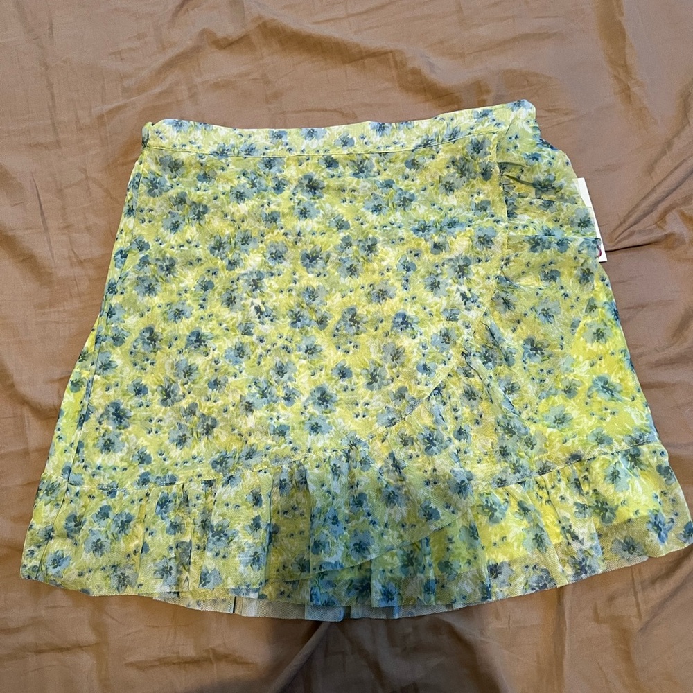 So Green and Blue Ruffled Wrap Mini Skirt